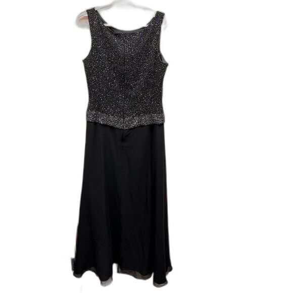 Elegant Navy Beaded Bodice Chiffon Skirt Evening Gown Formal Dress Size 8 Jkara - Picture 8 of 8